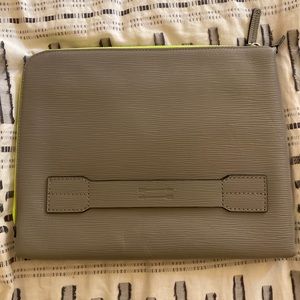 Ben Minkoff Grey Leather Clutch Dopp Retail $150